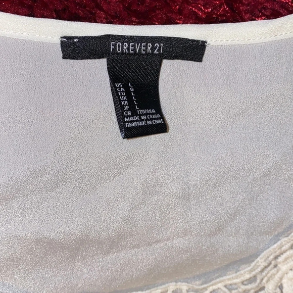 Forever 21 white Boho lace front sleeve less top blouse Sz L - Picture 5 of 10